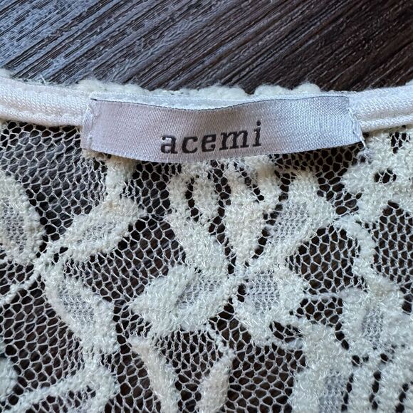 Acemi S Skater Dress Ivory Stretch Scoop Neck Sleeveless Lace Top White A-Line - Picture 3 of 11